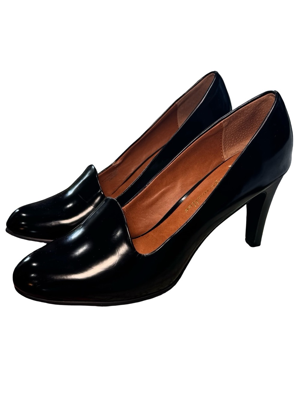 Ann Marino Black Patent Leather Mid Heel Pump